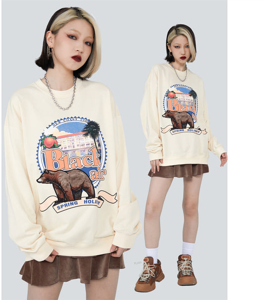 Sweatshirt Retro Print Embroidered 3D Bear Long Sleeve T-Shirt