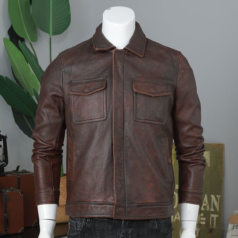 Men's Leather Coat Retro Short Slim Jacket