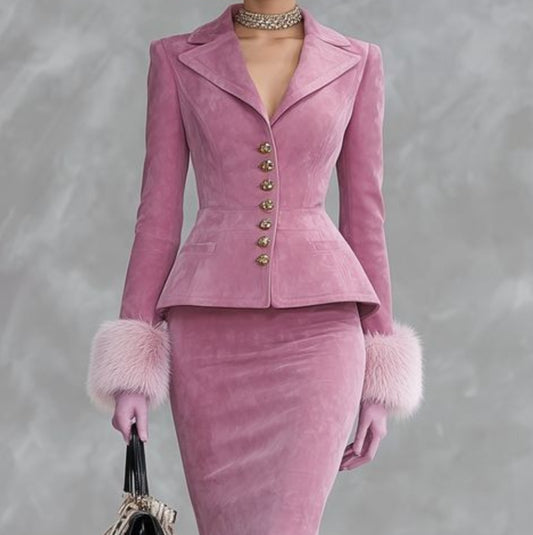 Fashionable Suede-Like Fabric Retro Slim-Fit Elegant BlazerSmall Suit