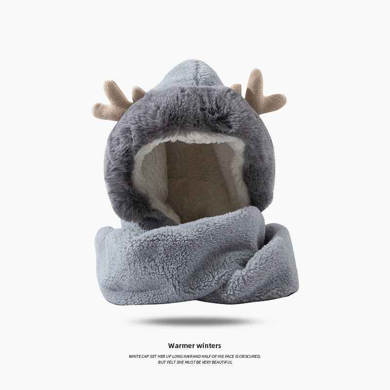 Christmas Elk Ear Hat Scarf Gloves Integrated Three-piece Set