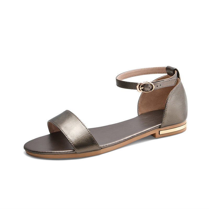 Flat Sandals Women's Leather Non-slip Soft Sole Word Belt