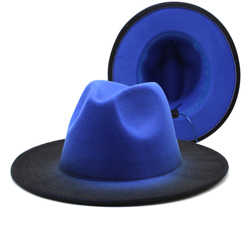 New Wide Brim Woolen Thick Gradient Two-color Top Hat