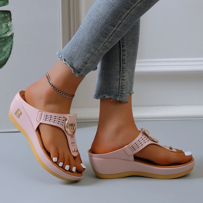 Women's Plus Size Round Toe Wedge Flip Flops