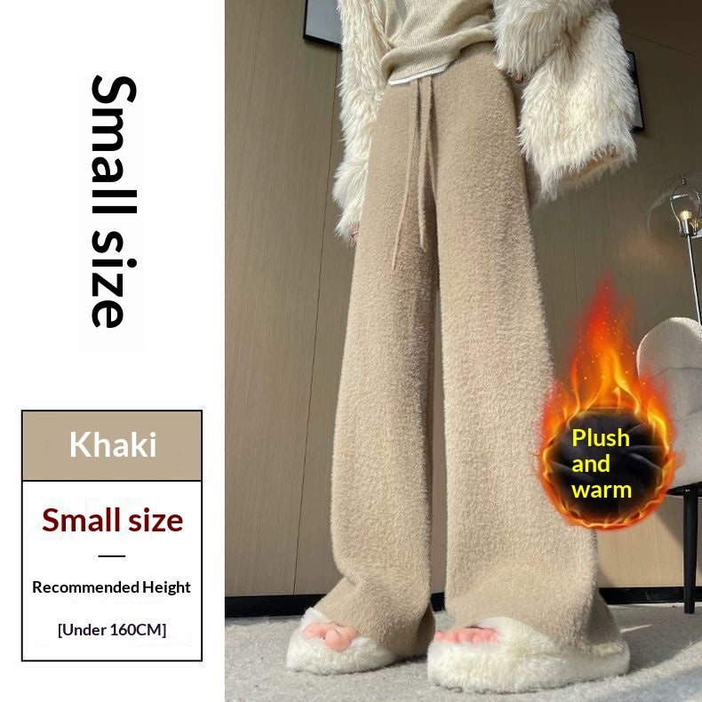 High-waisted Casual Pants Soft  Straight-leg Knitted Trousers