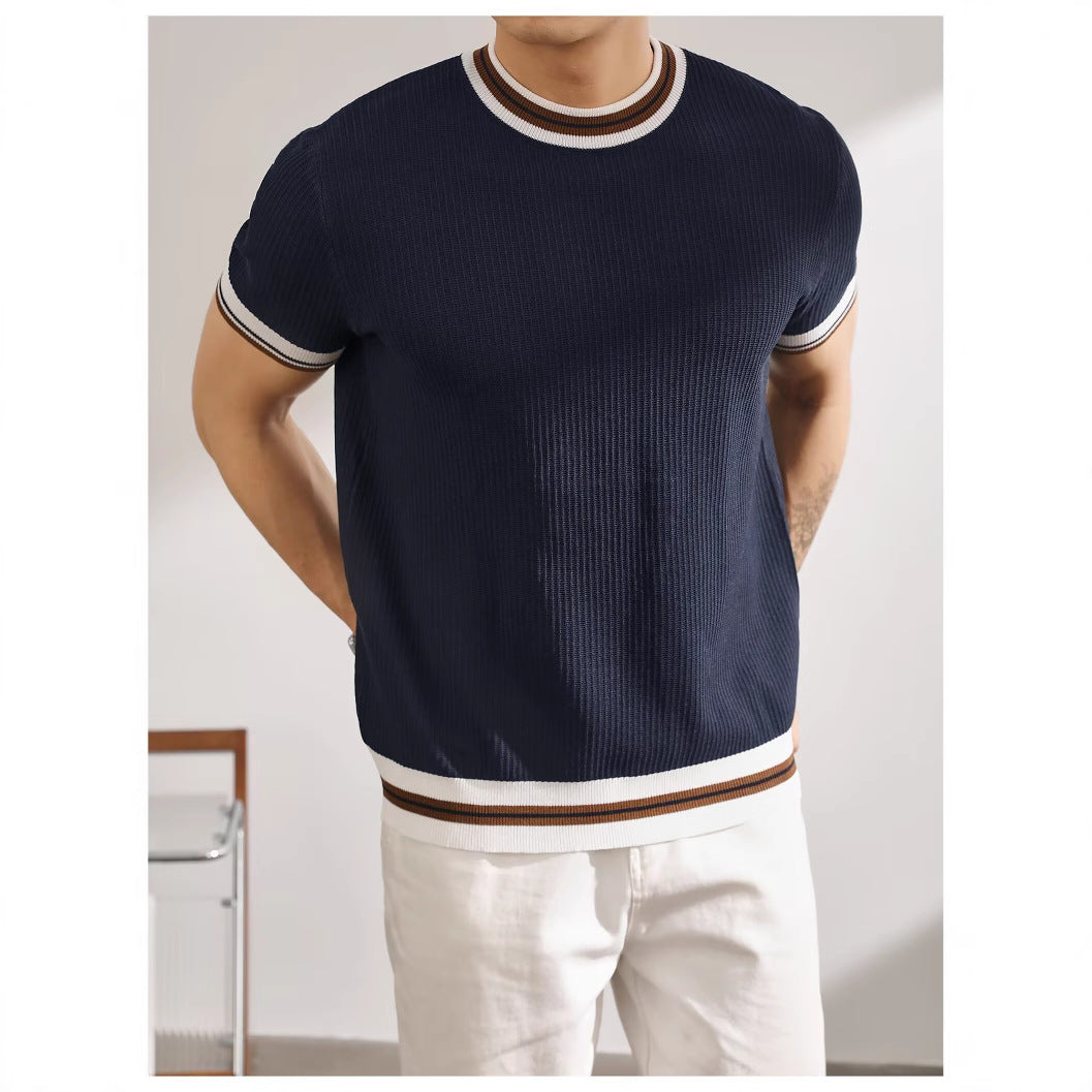 Women's Textured Jacquard Color-Block Knitted T-Shirt