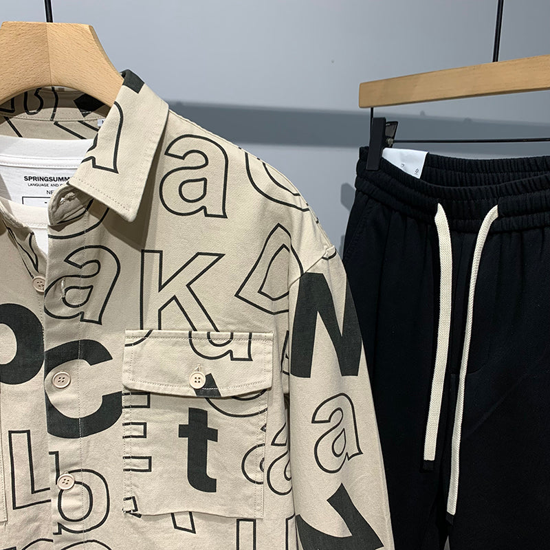Tide Brand Tooling Full Body Letter Print Lapel Jacket Men