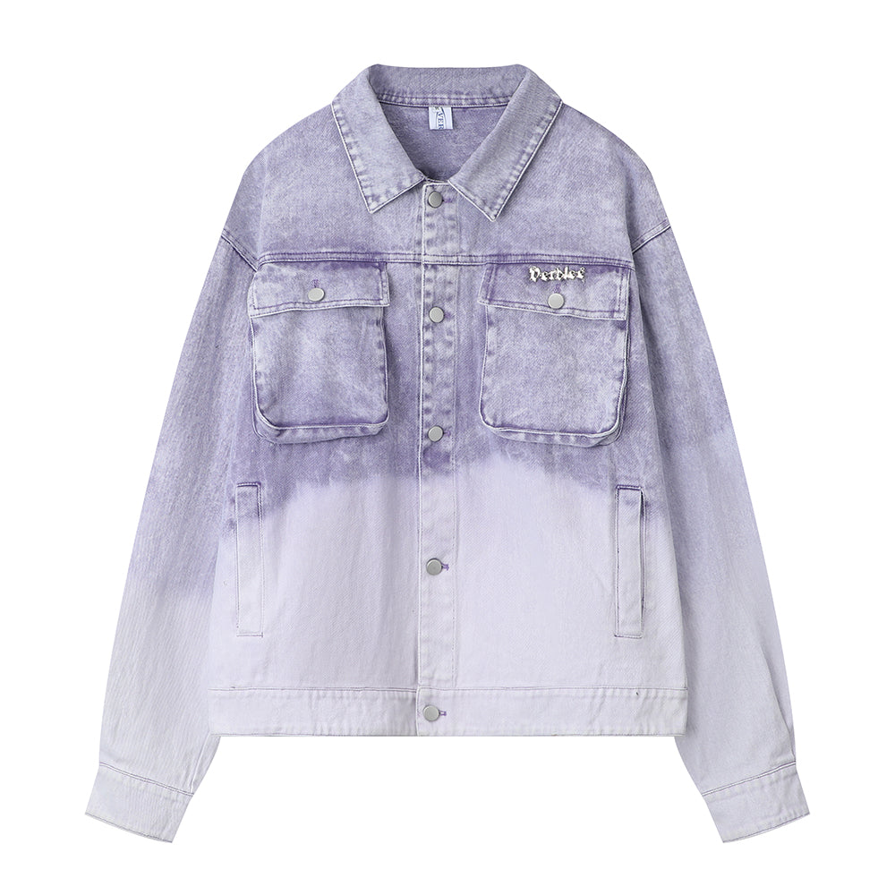 Washed Tie-dye Gradient Denim Jacket