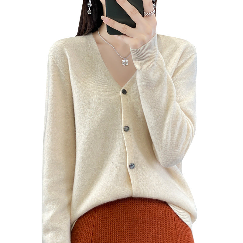Women's V-neck Seamless Front Line Ready-made Garments Wool Cardigan