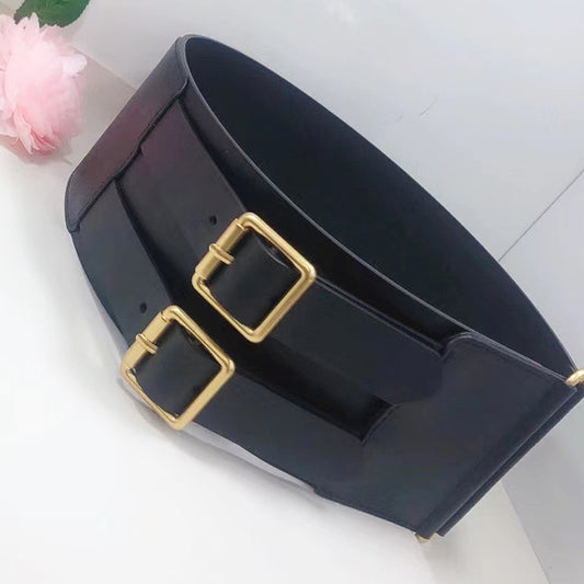 Double Pin Buckle Cowhide Girdle With Dress Leather