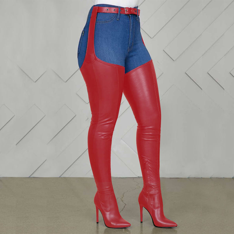 European And American Style Over The Knee Boots Pointed High Stiletto Heel Belt Buckle Women's Side Zipper Boots