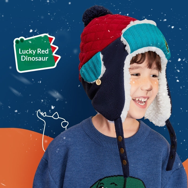 Fleece-lined Childrens Lei Feng Cap With Earflaps