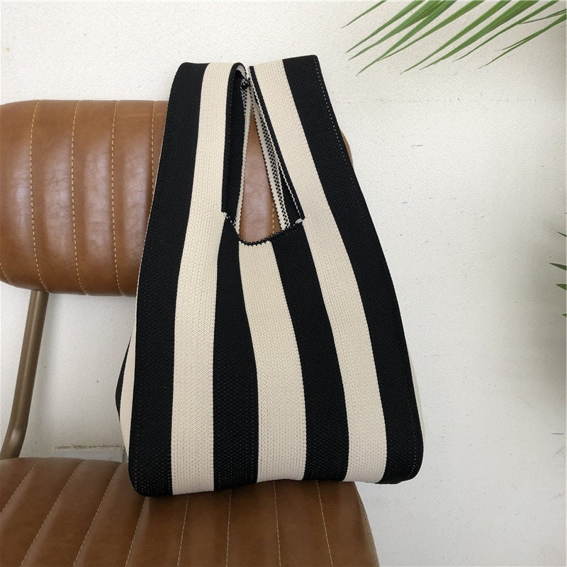 Checkerboard Wool Knit Woven One-shoulder Armpit Bag