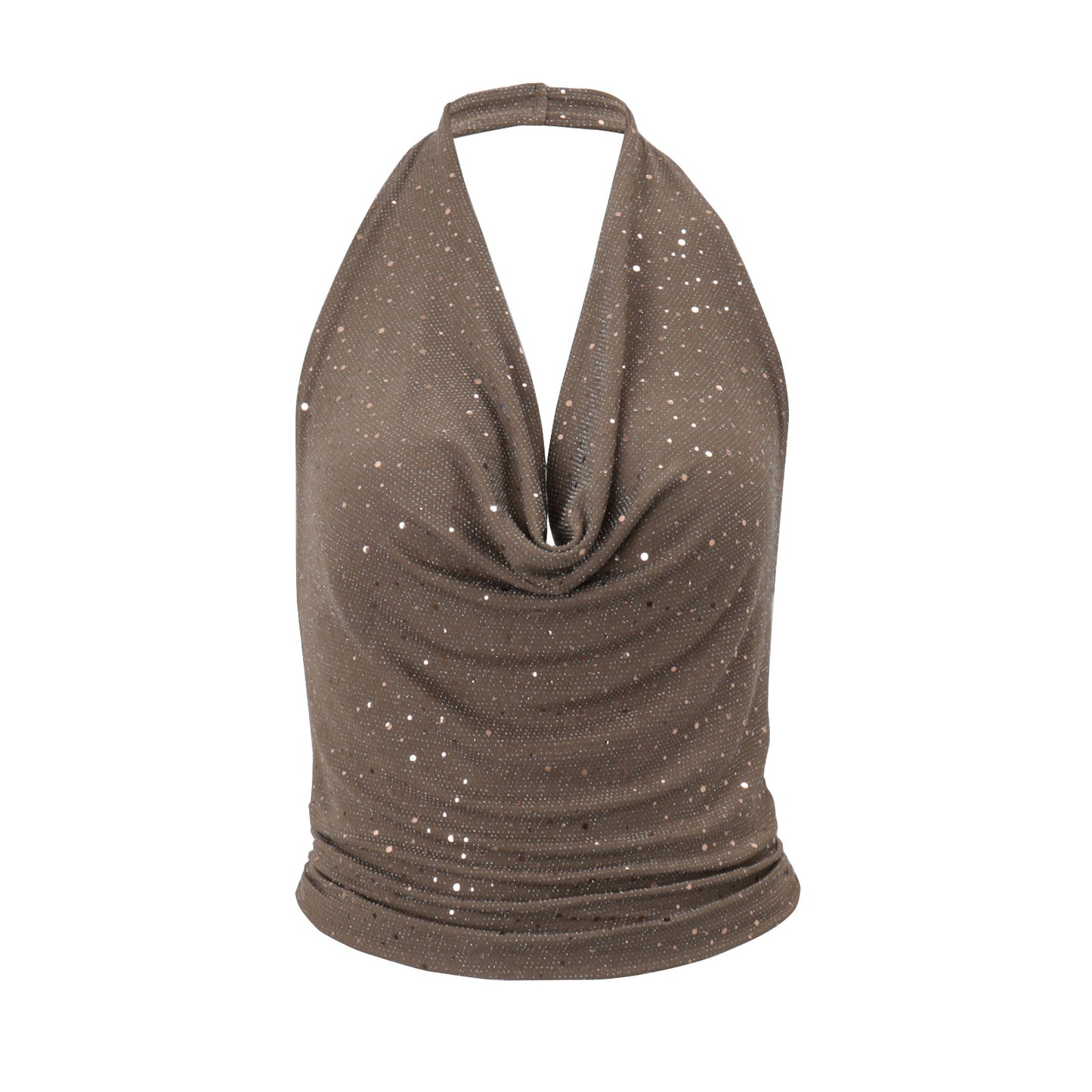 Resort-style Cropped Halter Top With Sparkling Rhinestones