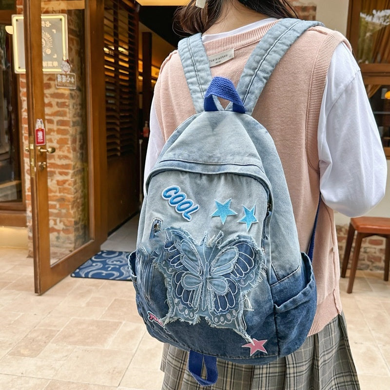 New Value Gradient Denim Backpack Women's Large Capacity