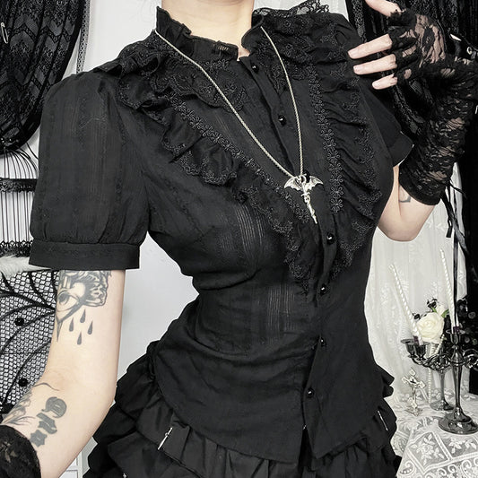 Gothic Dark Style Jacquard Textured Shirt New Slim Versatile