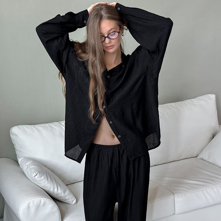 Woven European And American-style Autumnwinter Casual Two-piece Set Featuring Loose-fitting Long-sleeve Pants