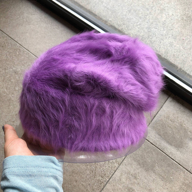 Plush Gentle Rabbit Fur Knitted Pile Heap Cap