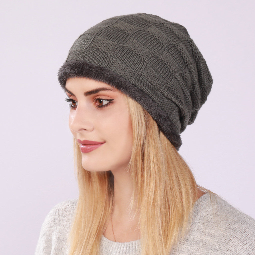Pleated Fleece Men's And Women's Pullover Knitted Checkered Beanie