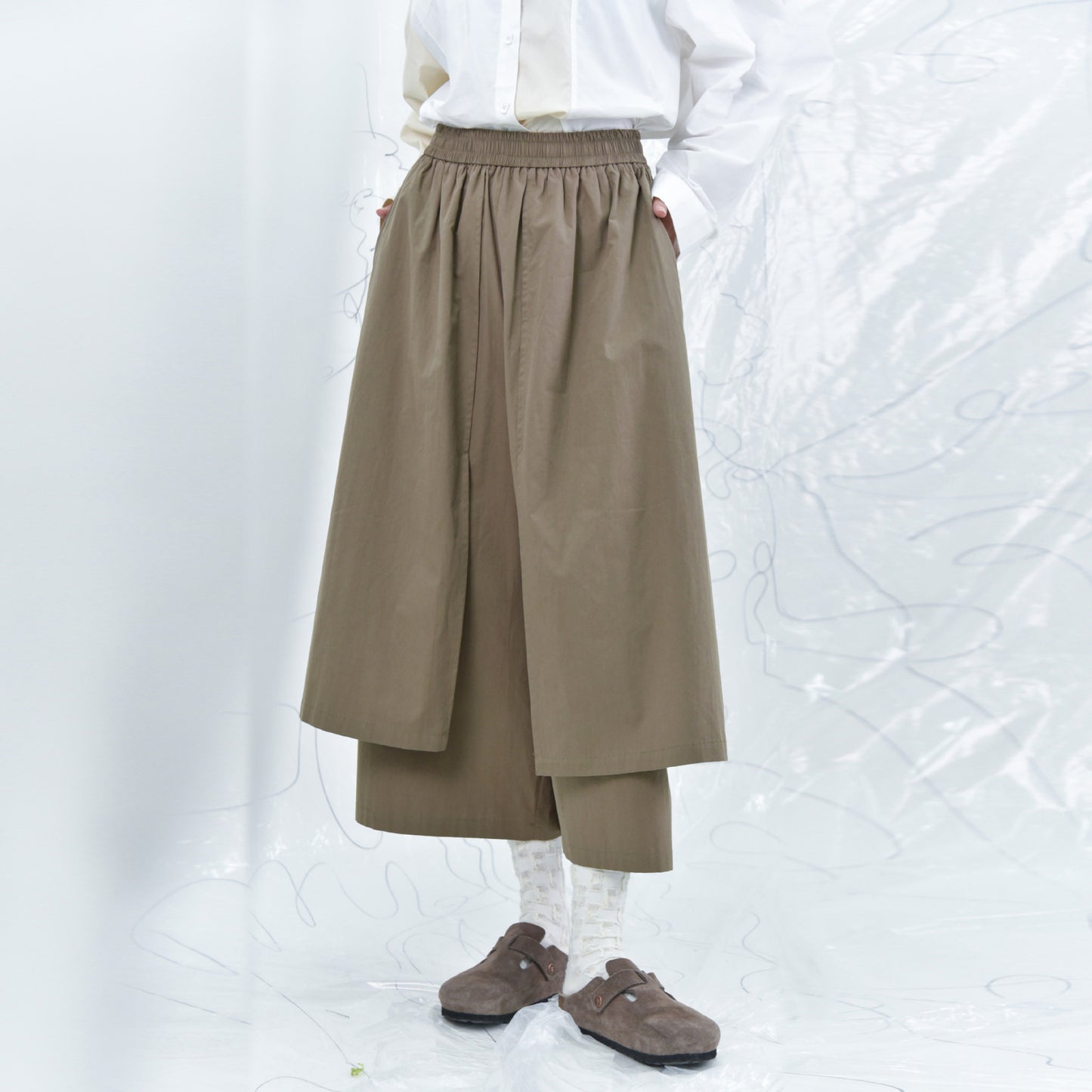 Dark SpringSummer New Patchwork Double-layer Profile Slimming Slim Fit High Waist Work Clothes Culottes