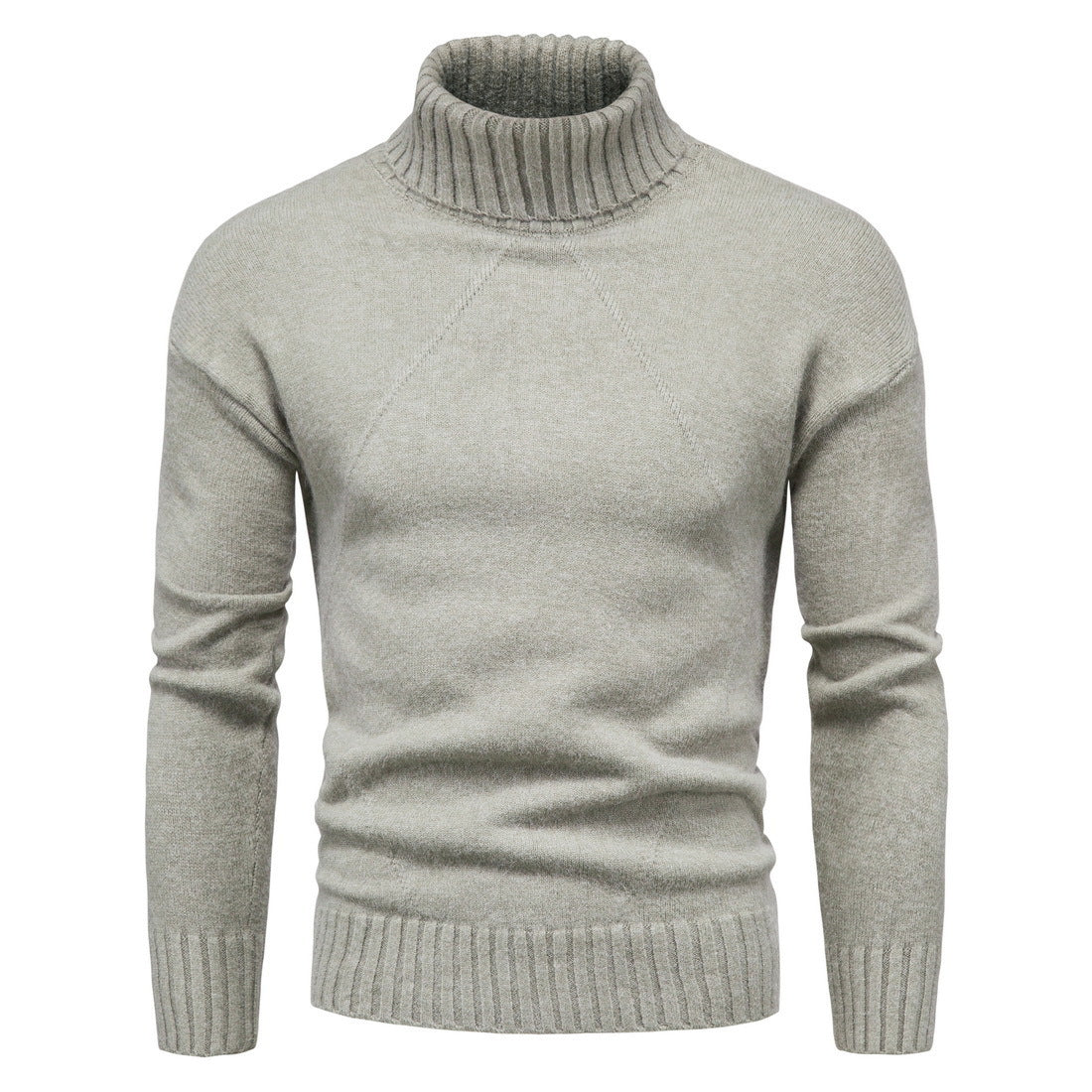Herre ensfarvet strik højhalset sweater