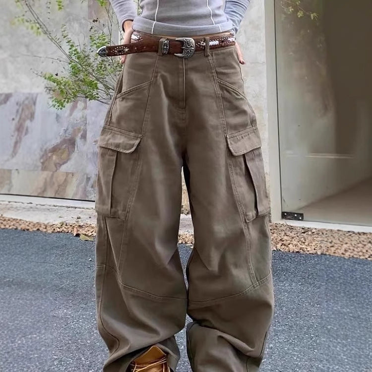 High-street Vintage Relaxed-fit Wide-leg Casual Pants