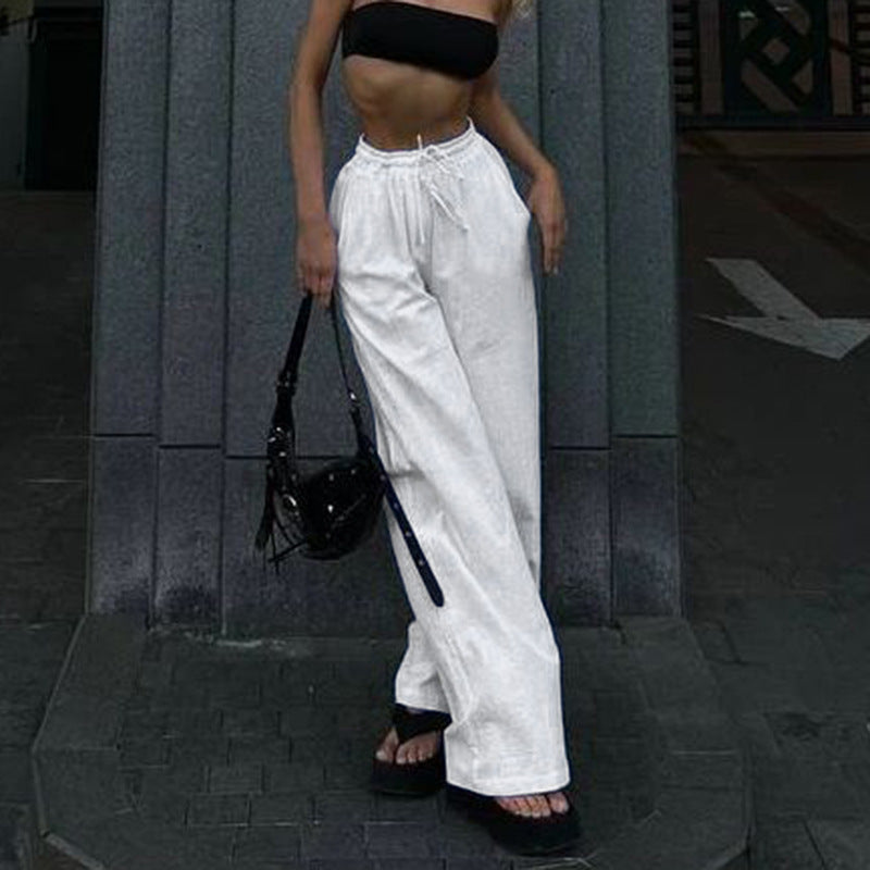 Simple Style Casual All-matching Drawstring Lace-up Small Wrinkle Trousers For Women