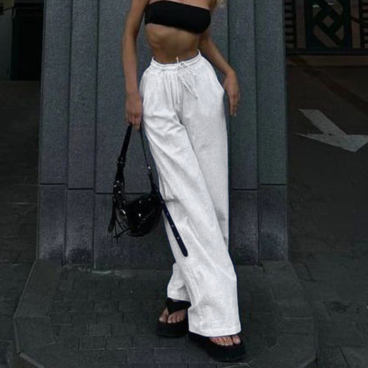 Simple Style Casual All-matching Drawstring Lace-up Small Wrinkle Trousers For Women