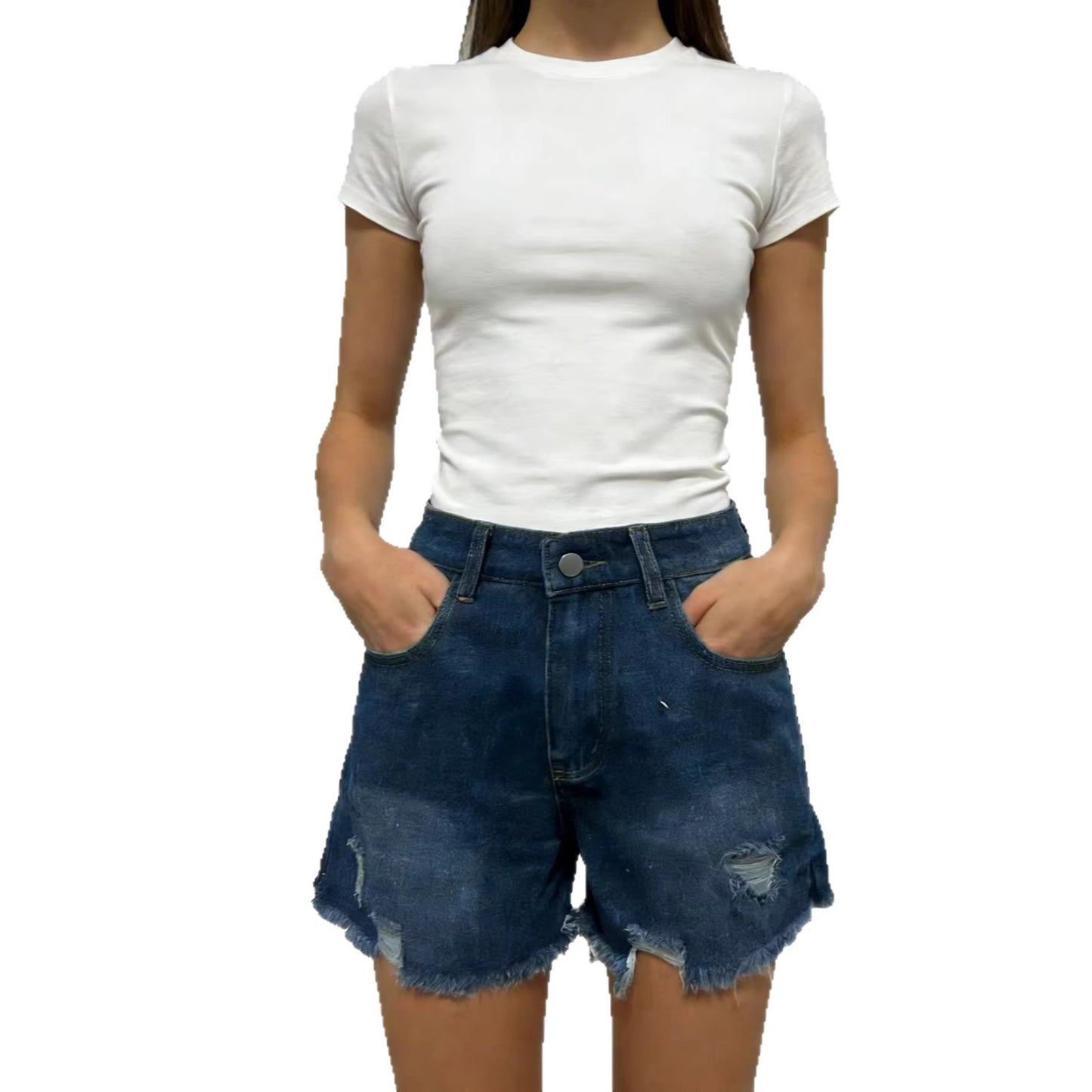 Ripped Monkey-Style Fringe Casual EuropeanAmerican-Style Denim Shorts