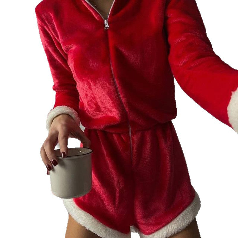 Christmas Women's Jumpsuit Pajamas Long Sleeves Shorts