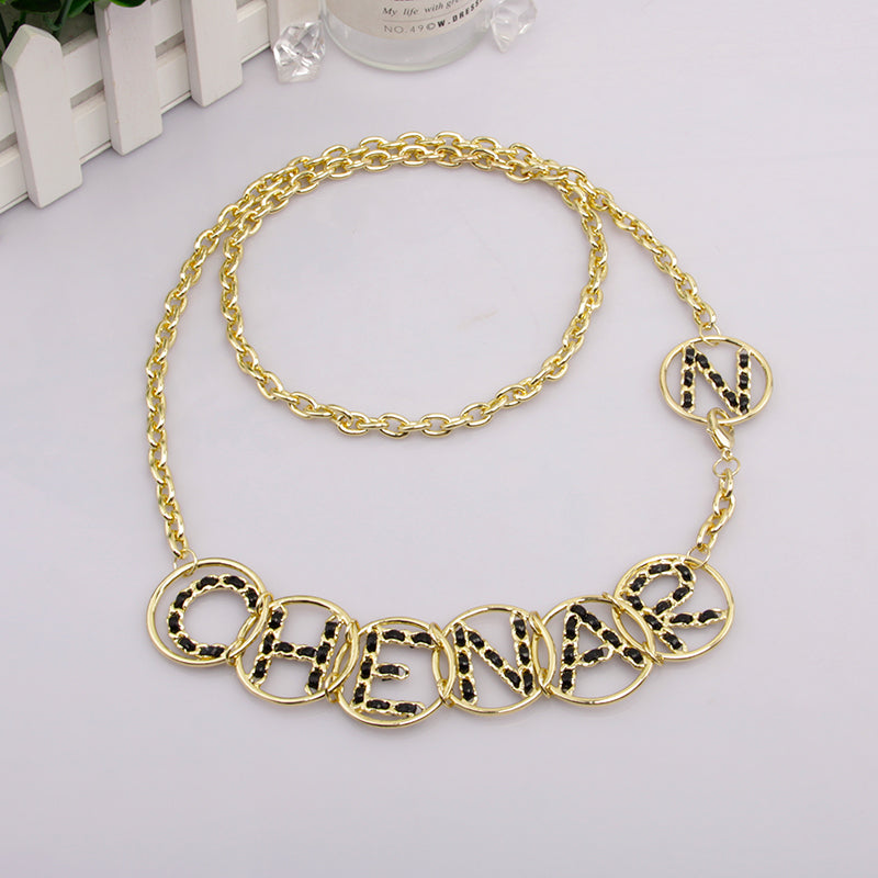 Vintage Leather Woven Personality Waist Chain Temperament All-match Metal Chain