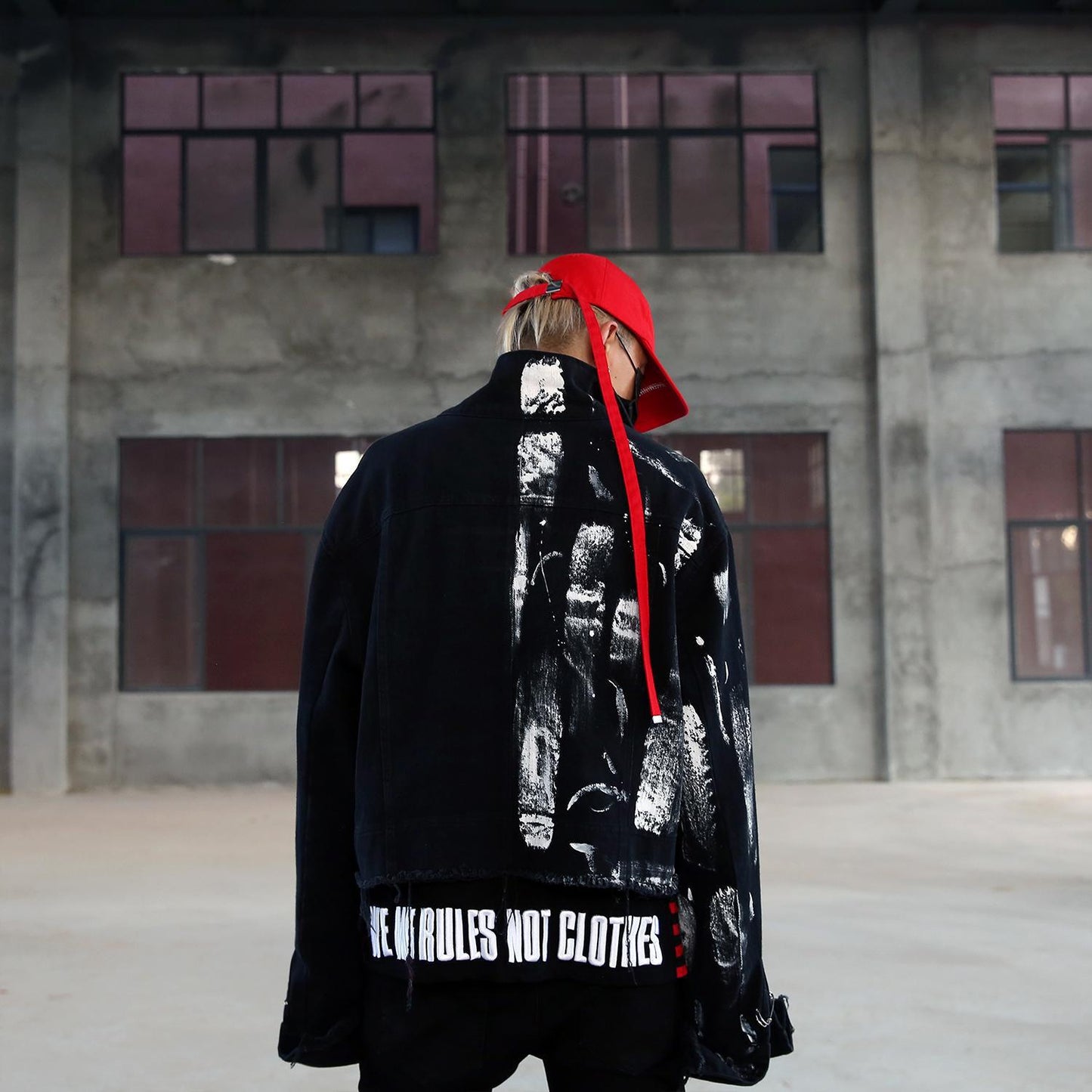 Loose Doodle Hand Drawn Washed Destroyed Big Pin Couple Denim Jacket Coat