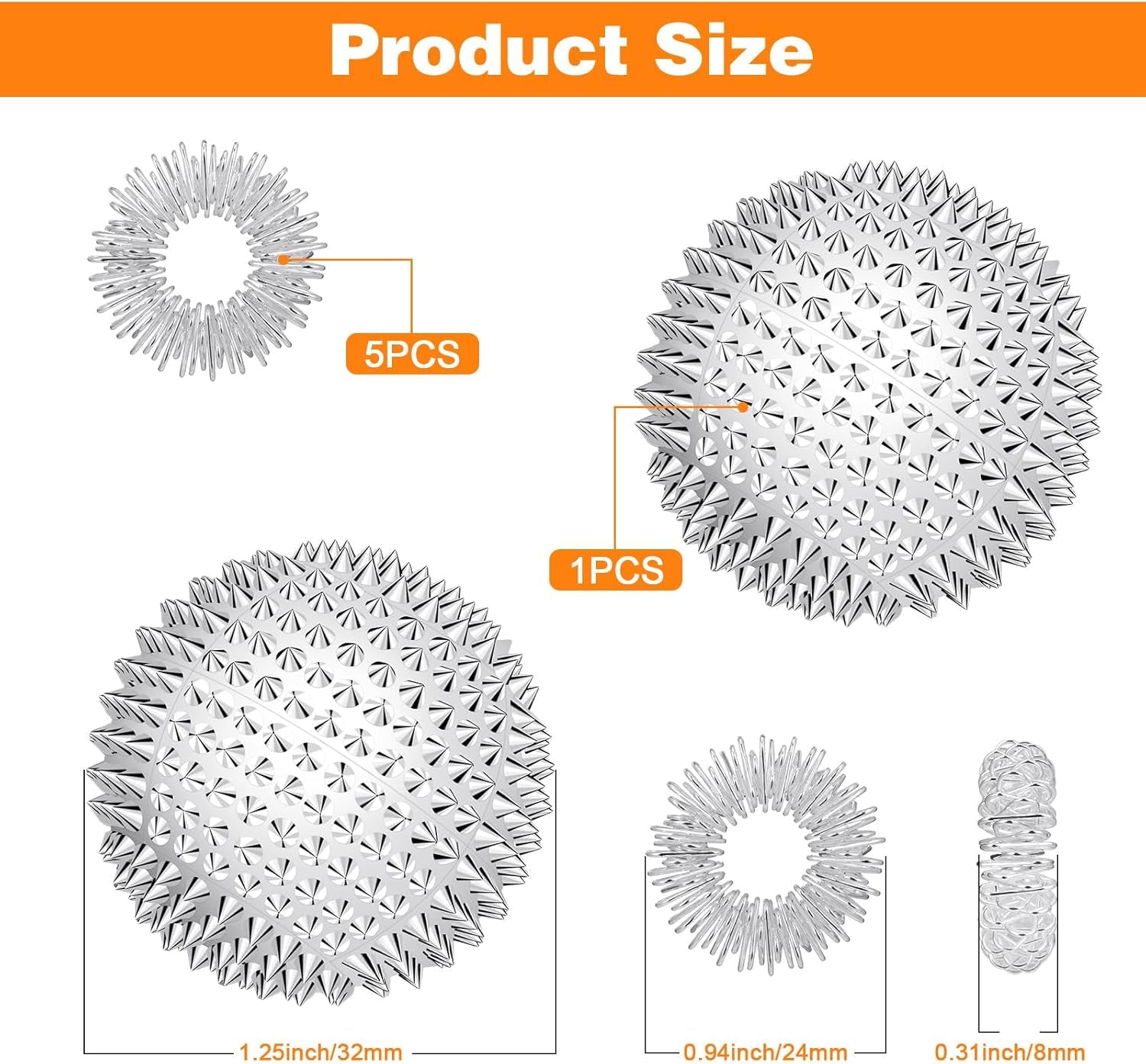 2Pcs Bolas Magnéticas De Acupresión, Bola De Masaje De Manos Con 5 Anillos De Masaje, Masaje Erizo Masajeador Bolas, Para Aliviar Las Manos Y Los Pies De Adultos Y Niños