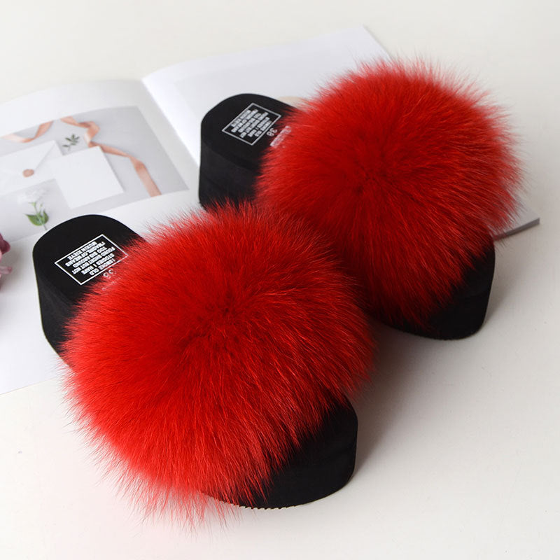 New Fox Fur Women's Sandals Height Increasing Leisure