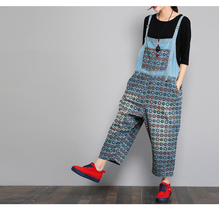 Denim overalls til kvinder, løs, slankende, ni-punkts heldragt