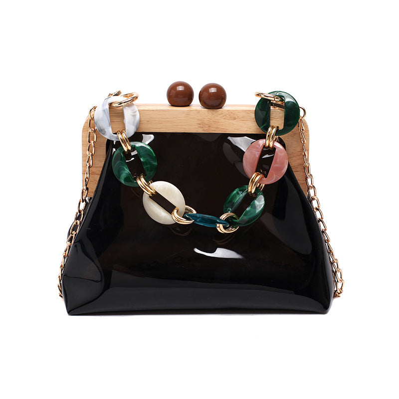 Fashion Transparent Portable Bucket Chain Messenger Women's Bag