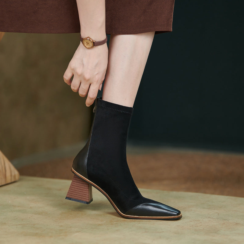 Fashion Simple Women's Thick Heel Pointed Toe Short Boots