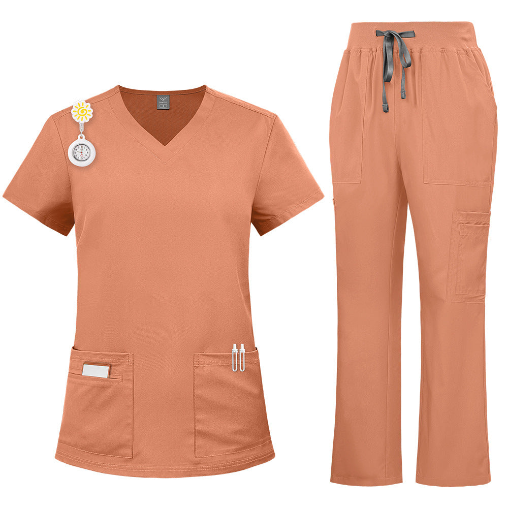 Solid-color Nurse Uniform Workwear Two-piece Set With Embroidery