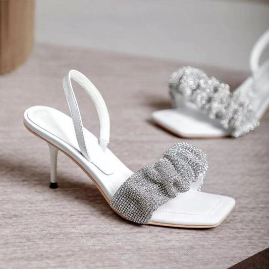 Stiletto Sandals With Square Toe Rhinestones
