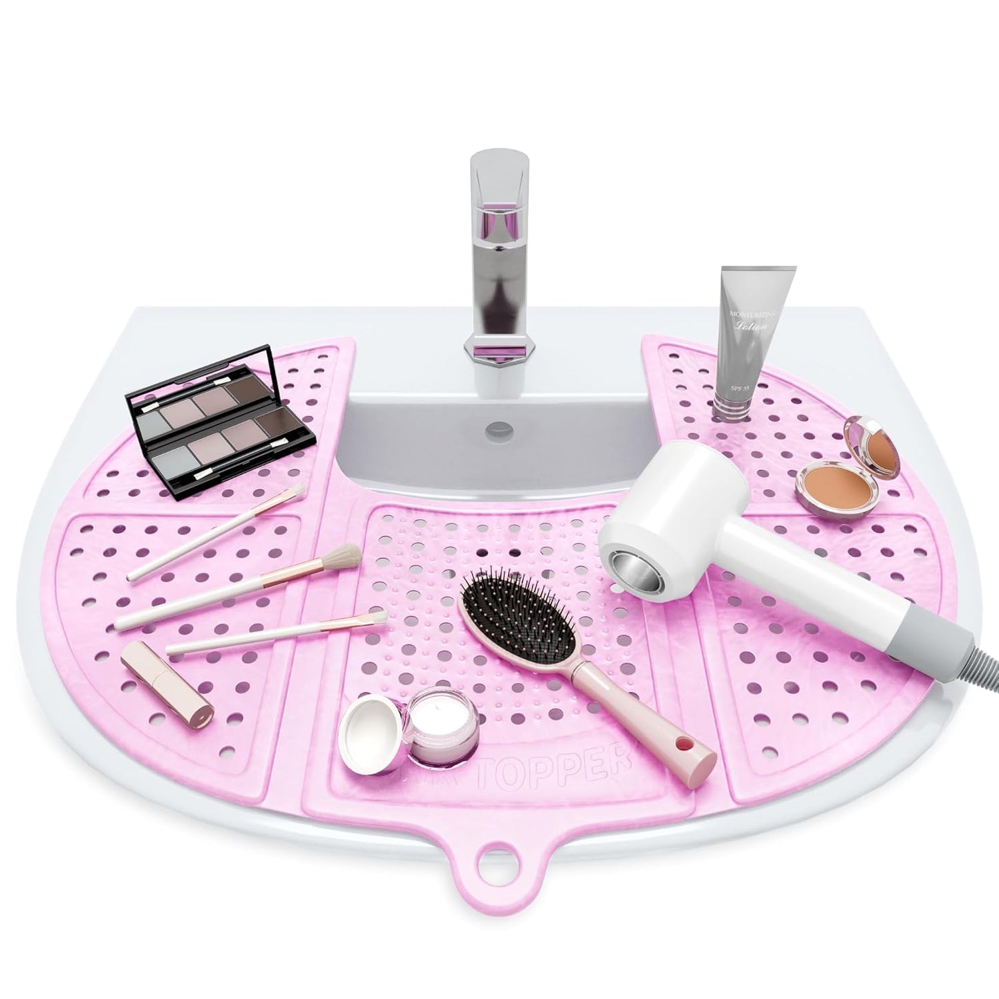 Bathroom Counter Cover & Storage Saver, Foldable Mat for Hot Tools, Hair Styling & Makeup, Beauty Brush Cleaning Mat, RV Camper Sink Cover & for Small Spaces (Standard Pacific Blue)