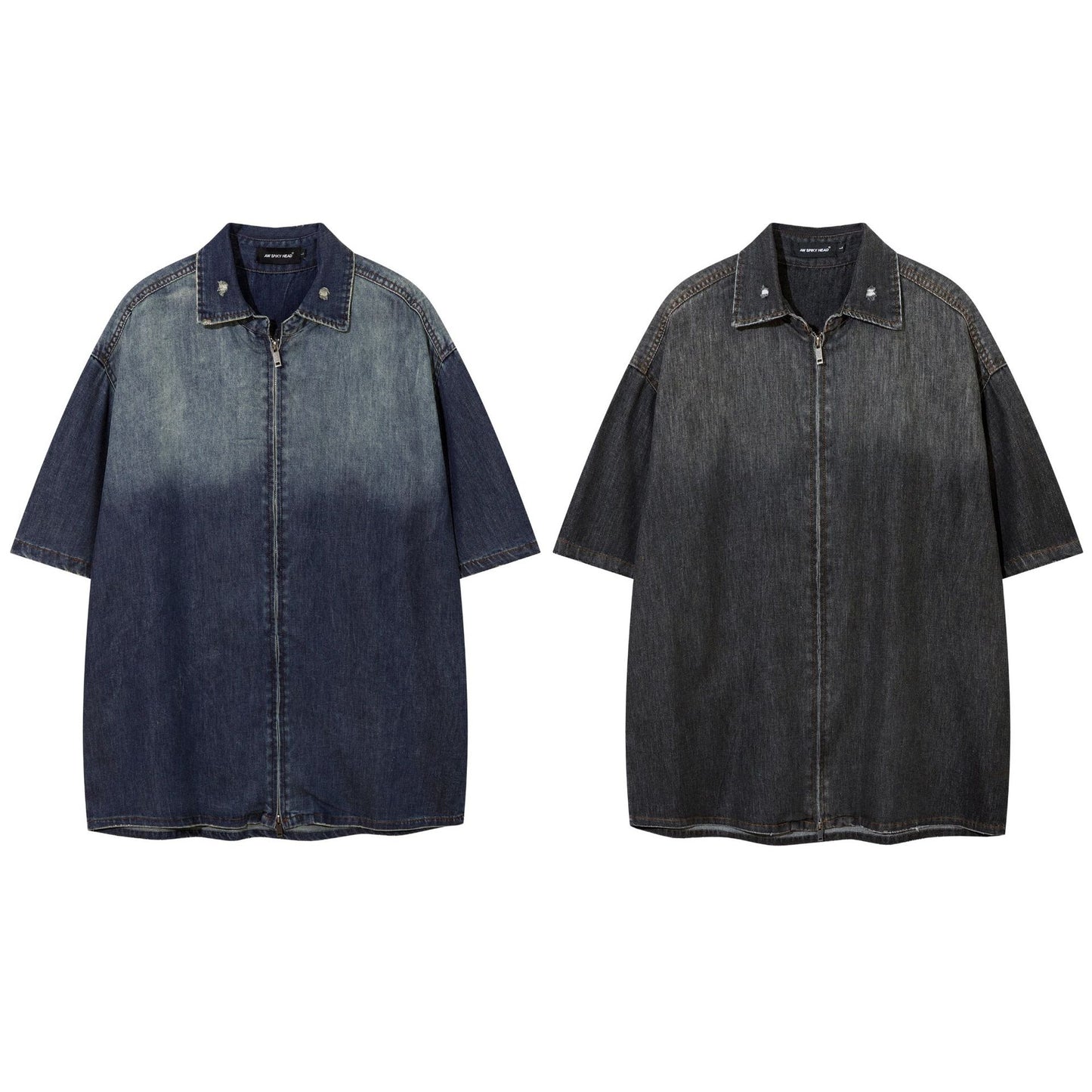 Retro Broken Zipper Short Sleeve Shirt
