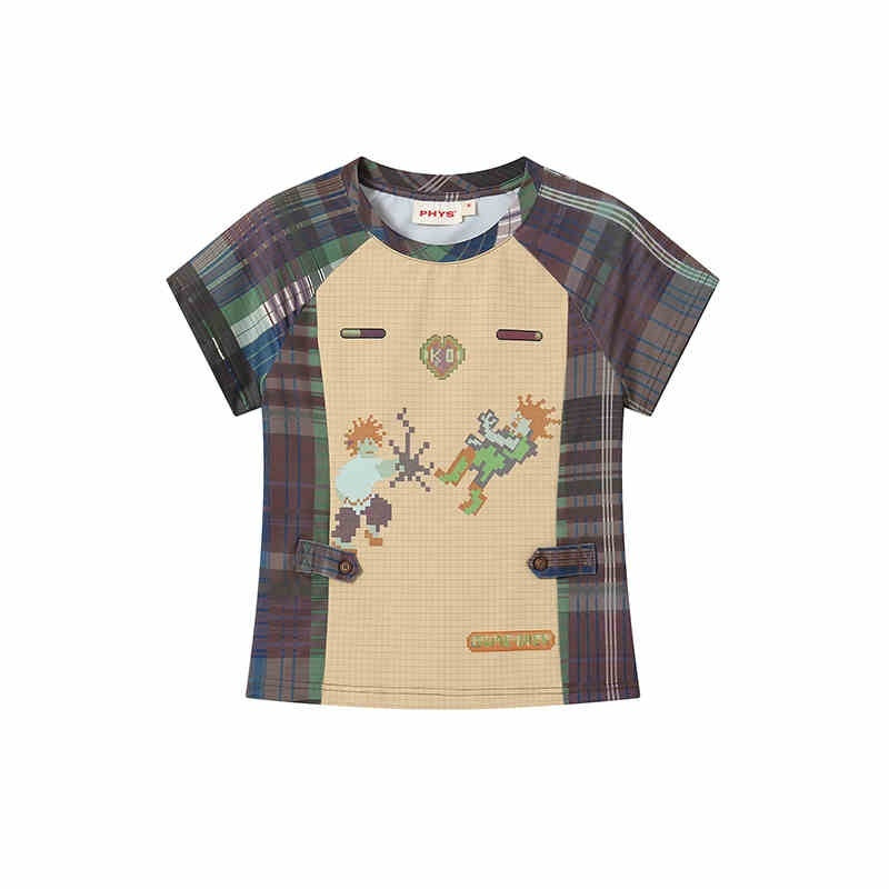 Milk Silk Plaid Stitching Breathable Short-sleeved T-shirt Couple
