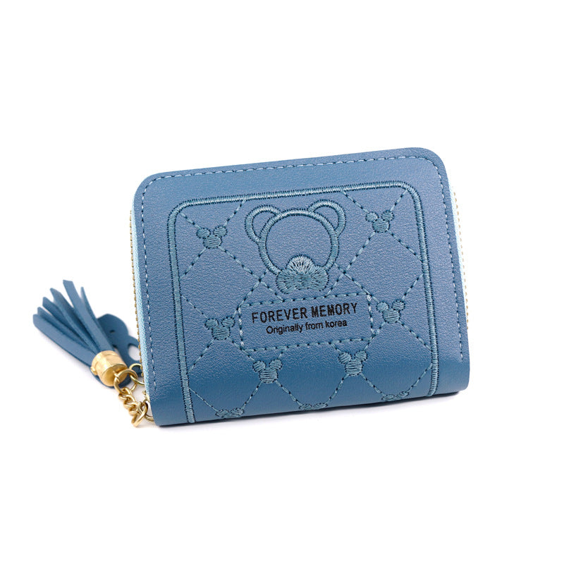 Embroidered Love Korean Women's Wallet Short Clutch Little Girl Coin Purse Women's Zipper Bag Card Holder Card Case