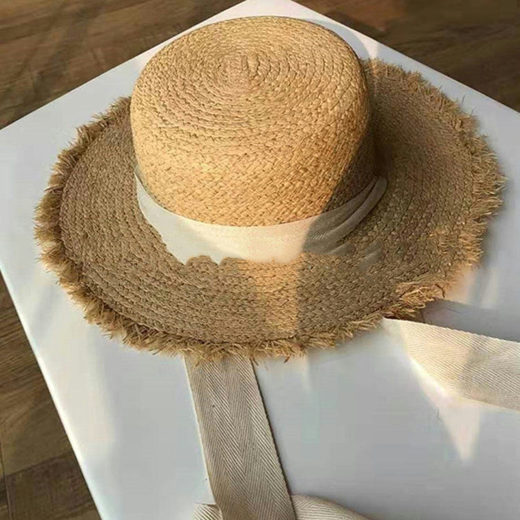 Cute Raffia Woven Flat-top Cap Lace