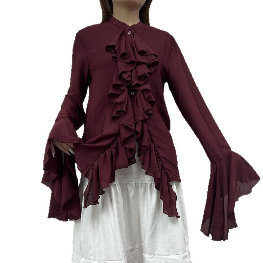 European And American Style Ruffled Long-sleeved Shirt Women's Fashion Temperament