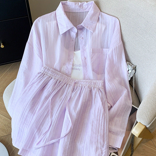 Womens Outerwear Top And Wide-leg Shorts Two-piece Set