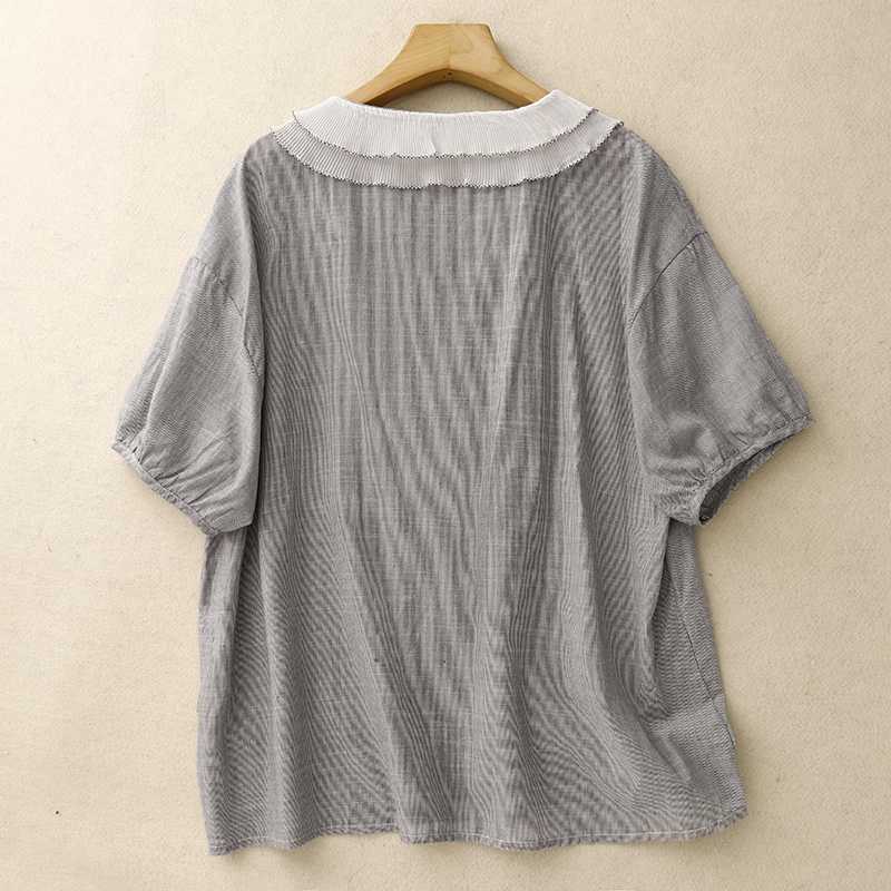 Woven Striped Fabric Ruffled Doll Collar Shirt