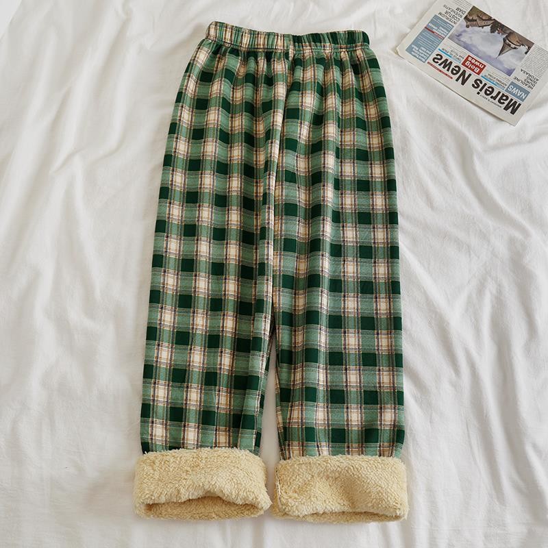 Fleece Cashmere Plaid Wide-leg Casual Pants