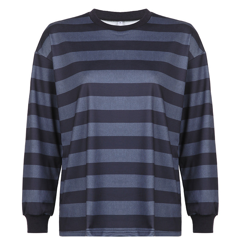 Stribet langærmet sweatshirt med rund hals til kvinder