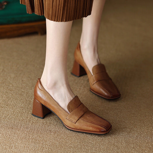 Square-toe Chunky-heel Mid-heel Low-cut Shoes