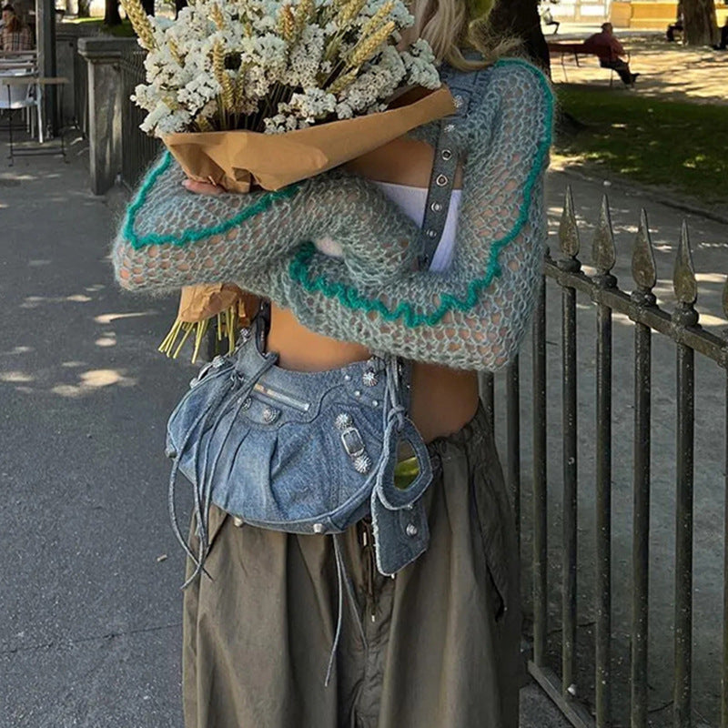 Ladies Vintage Fashion Knitted Cropped Blouse
